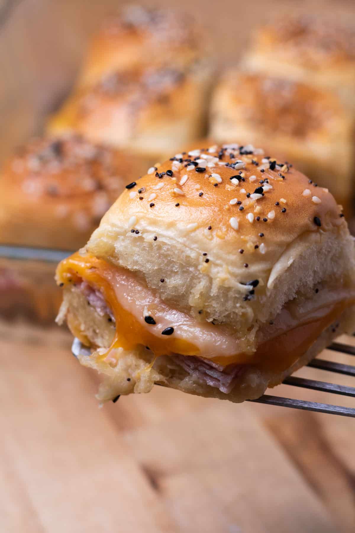 A Southern style ham and cheese sandwich being served.