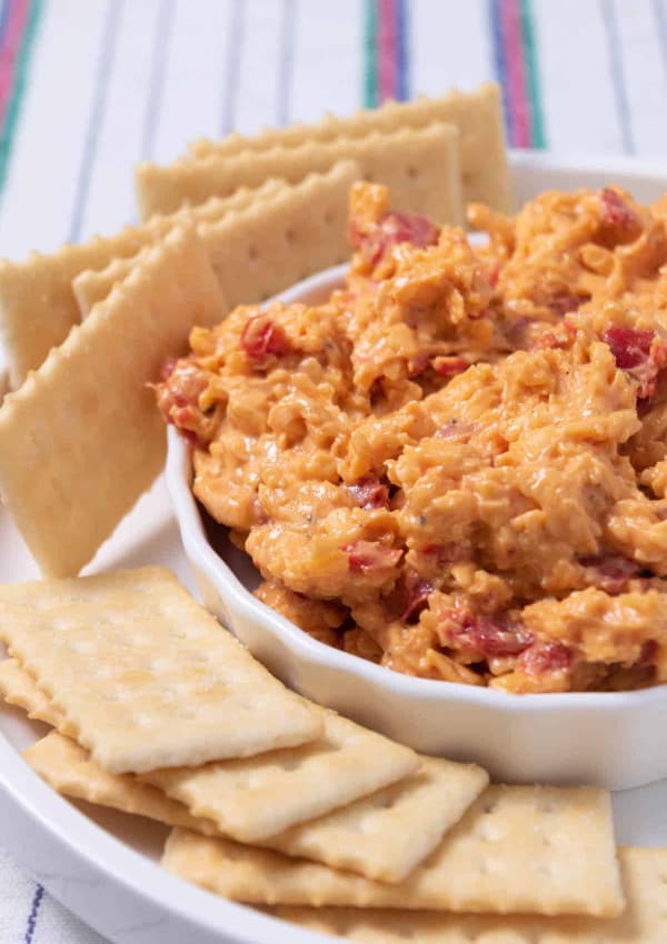 Southern style pimento cheese dip with crackers.