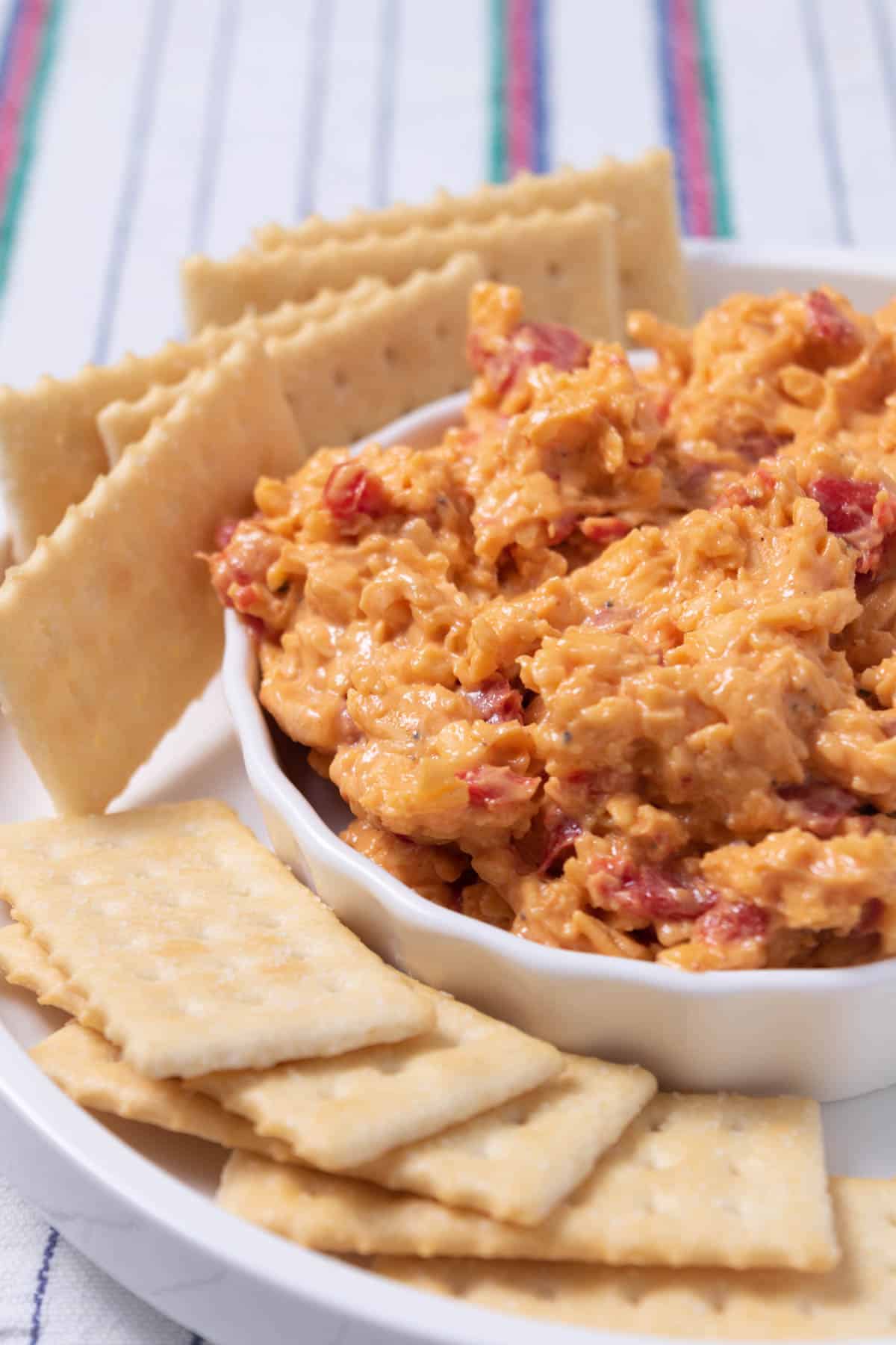 Southern style pimento cheese dip with crackers.