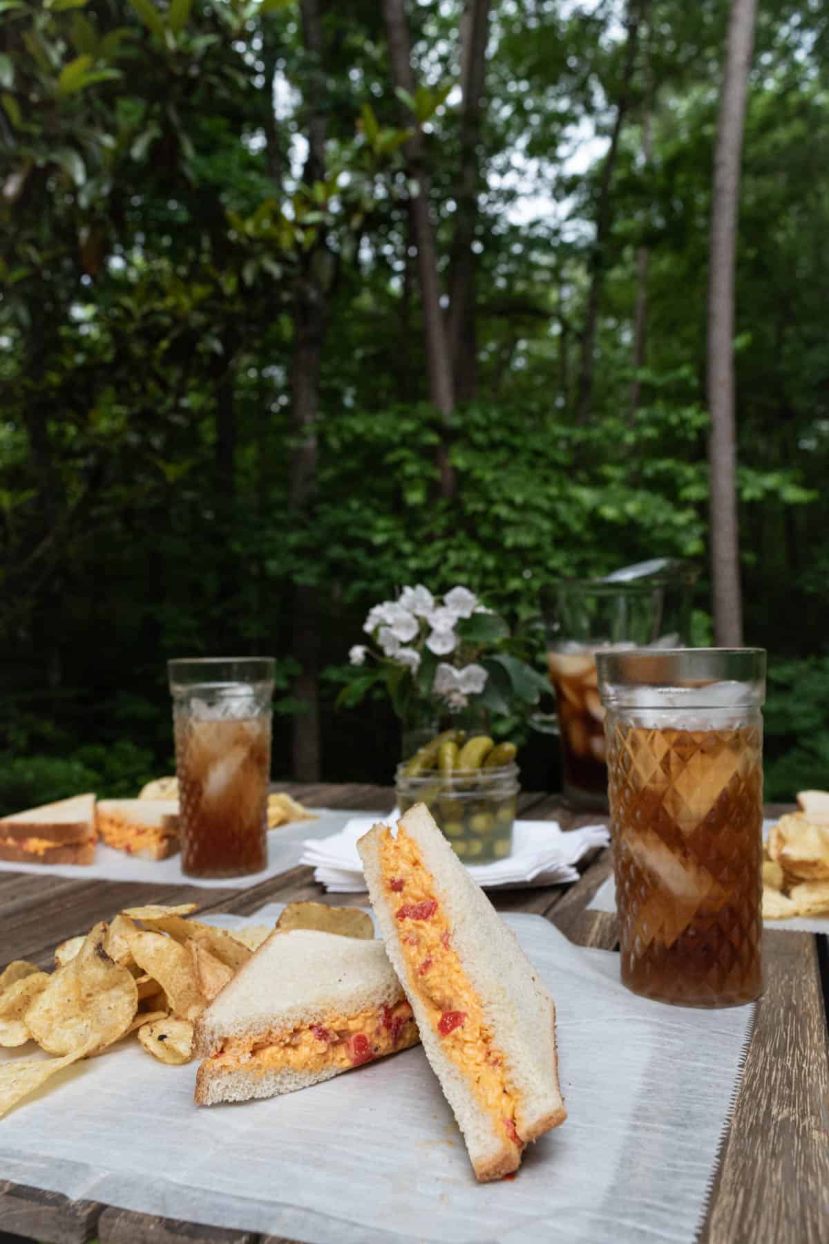 A casual Southern summer outdoor lunch table.