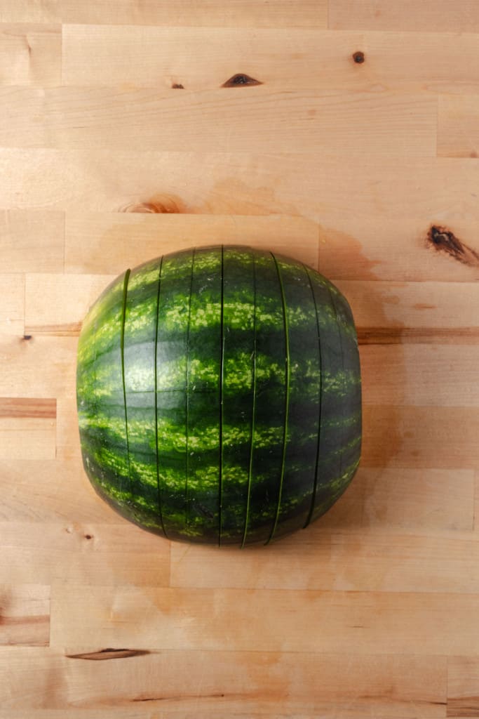 Half of a watermelon sliced.