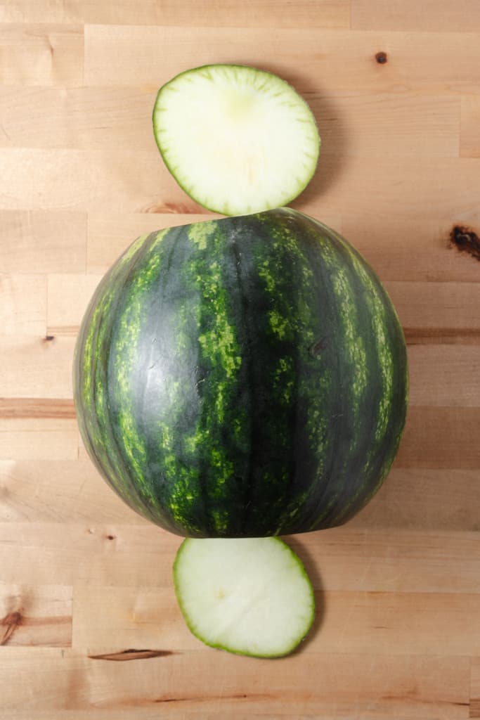 A watermelon with the ends removed.