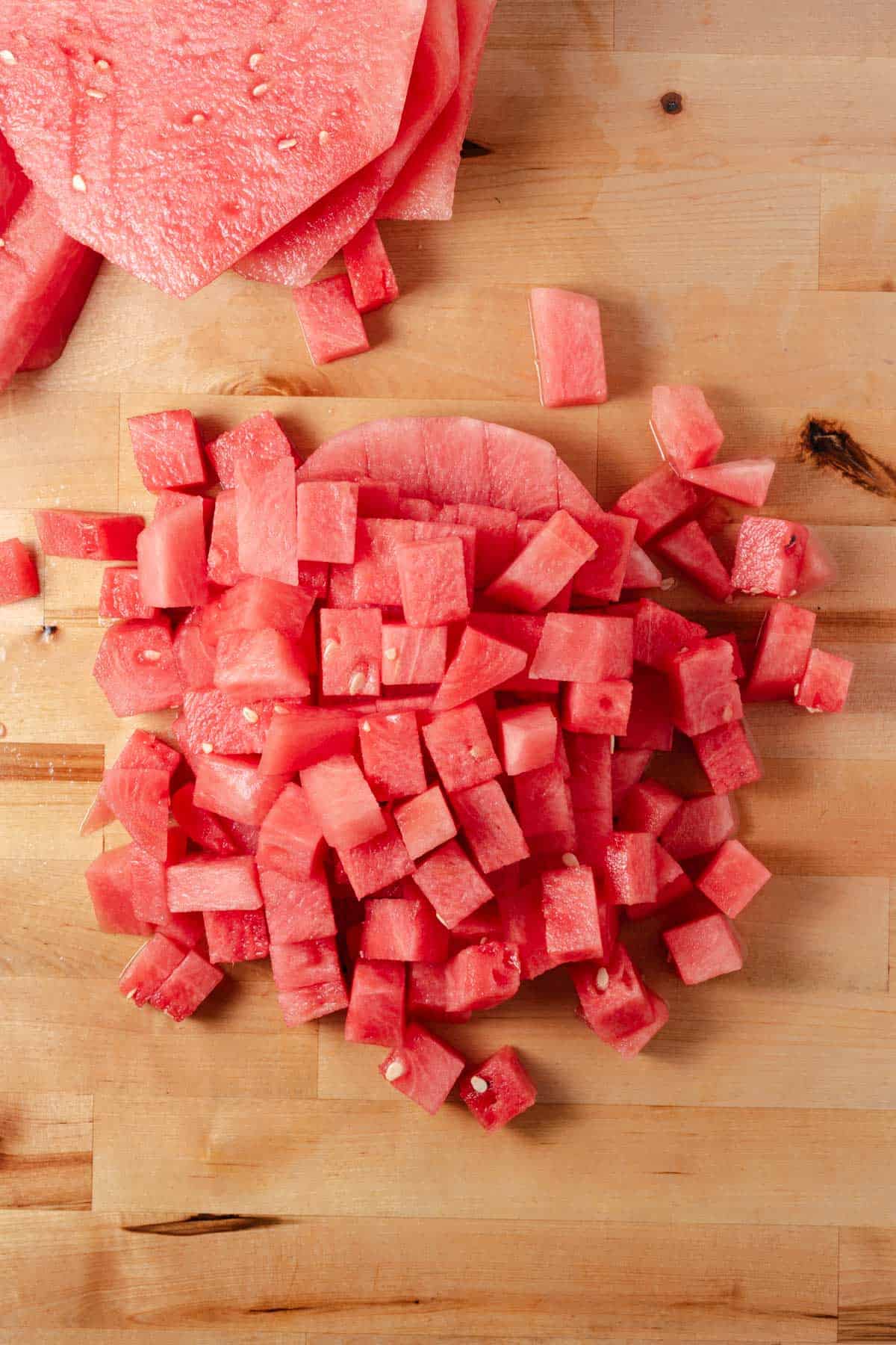 A pile of watermelon cubes.