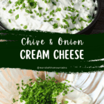 A pin depicting chive and onion cream cheese.