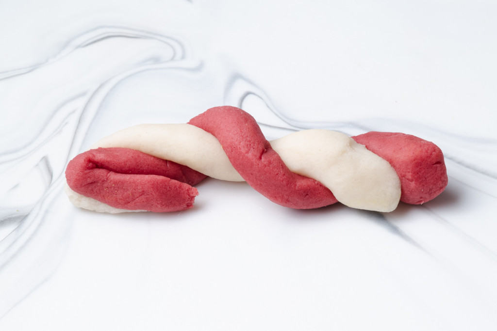 Red and white twisted peppermint playdough.