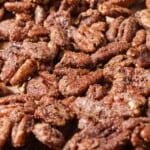 Sweet and spicy candied pecans with brown sugar.