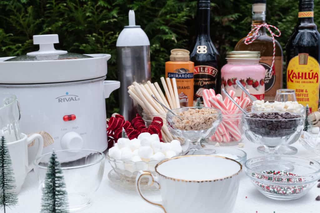 Assorted toppings and add-ins for flavoring and spiking hot chocolate.