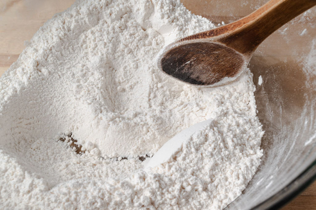 Combining all-purpose flour, baking powder, and salt in a bowl.