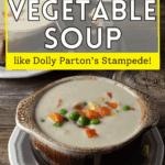 A pin depicting creamy vegetable soup.