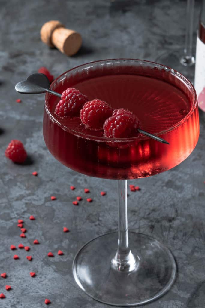 A red cocktail drink for Valentine's Day.