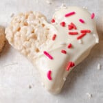 A white chocolate covered Rice Krispie's valentine treat.