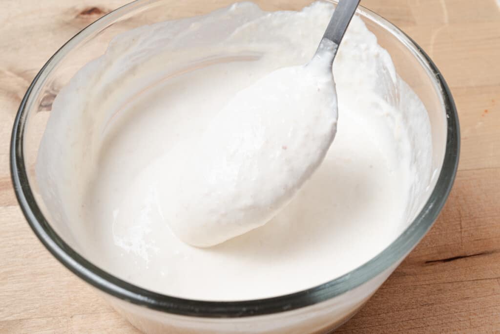 A bowl of homemade horseradish cream sauce.