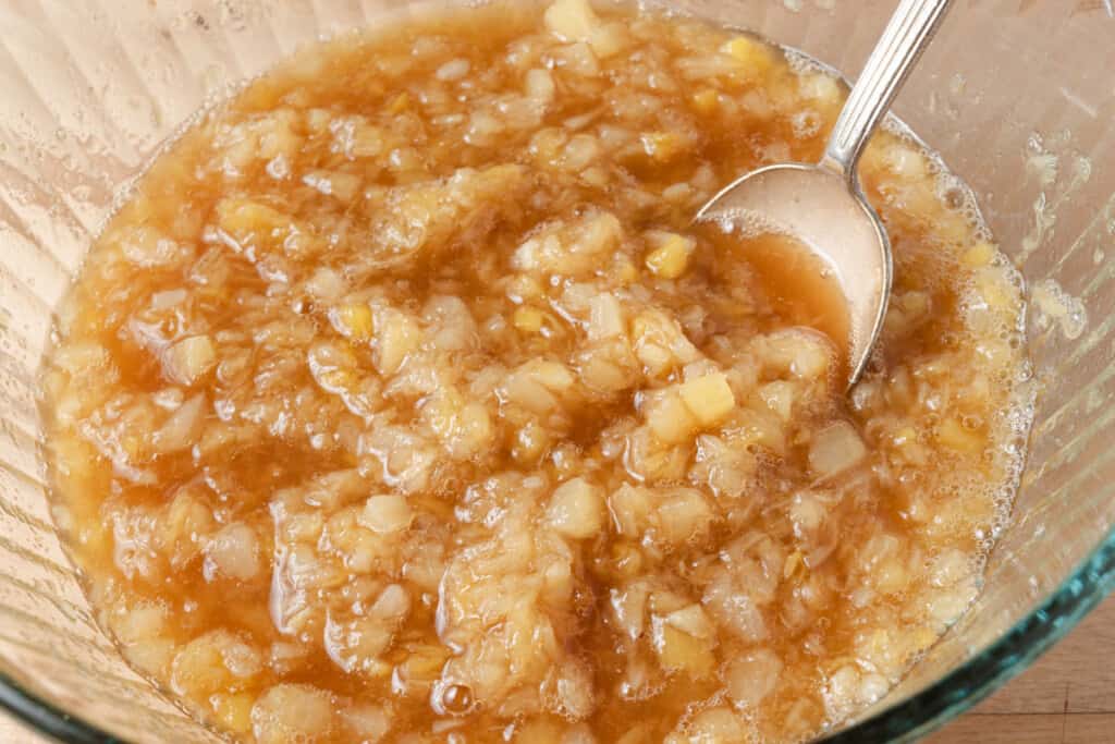 A 3-ingredient ham glaze made from crushed pineapple, brown sugar, and ground ginger.