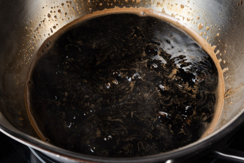 A simmering pot of balsamic vinegar.