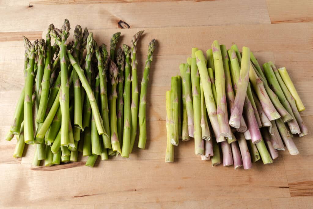 Asparagus stalks with the woody ends removed.