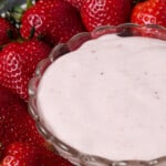 Strawberry cream cheese fruit dip with fresh berries.