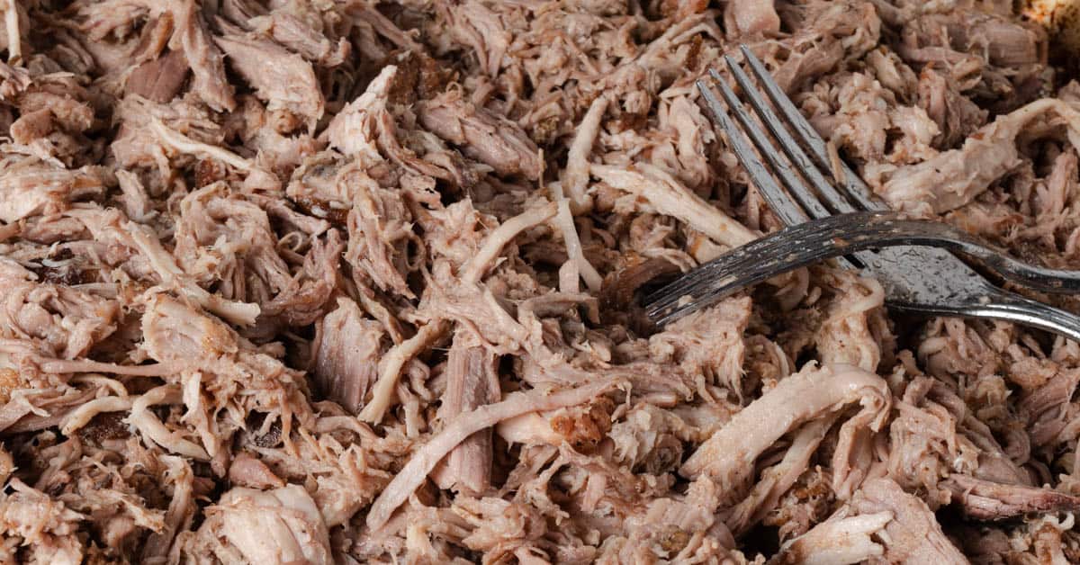 A pan of pulled pork.