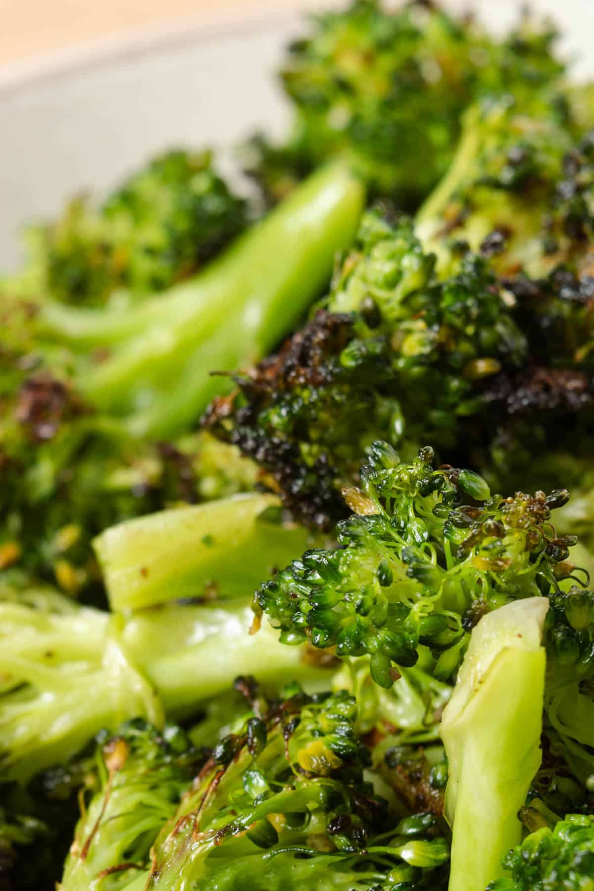 Homemade oven roasted broccoli florets.