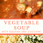 A pin depicting summer vegetable soup.