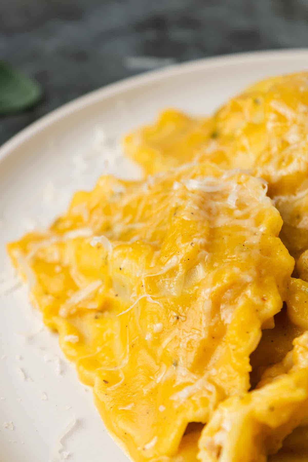Italian sausage ravioli tossed in a creamy pumpkin and sage sauce.