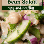 A pin depicting white bean and chickpea salad.