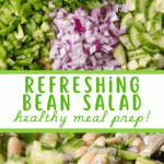 A pin depicting white bean and chickpea salad.