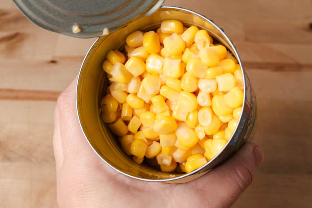 A can of drained corn.