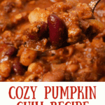 A pin depiciting a pumpkin chili recipe.