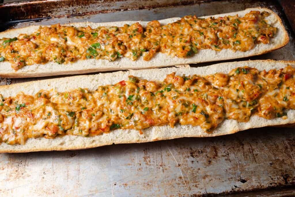 Cheesy crawfish bread fresh from the oven.