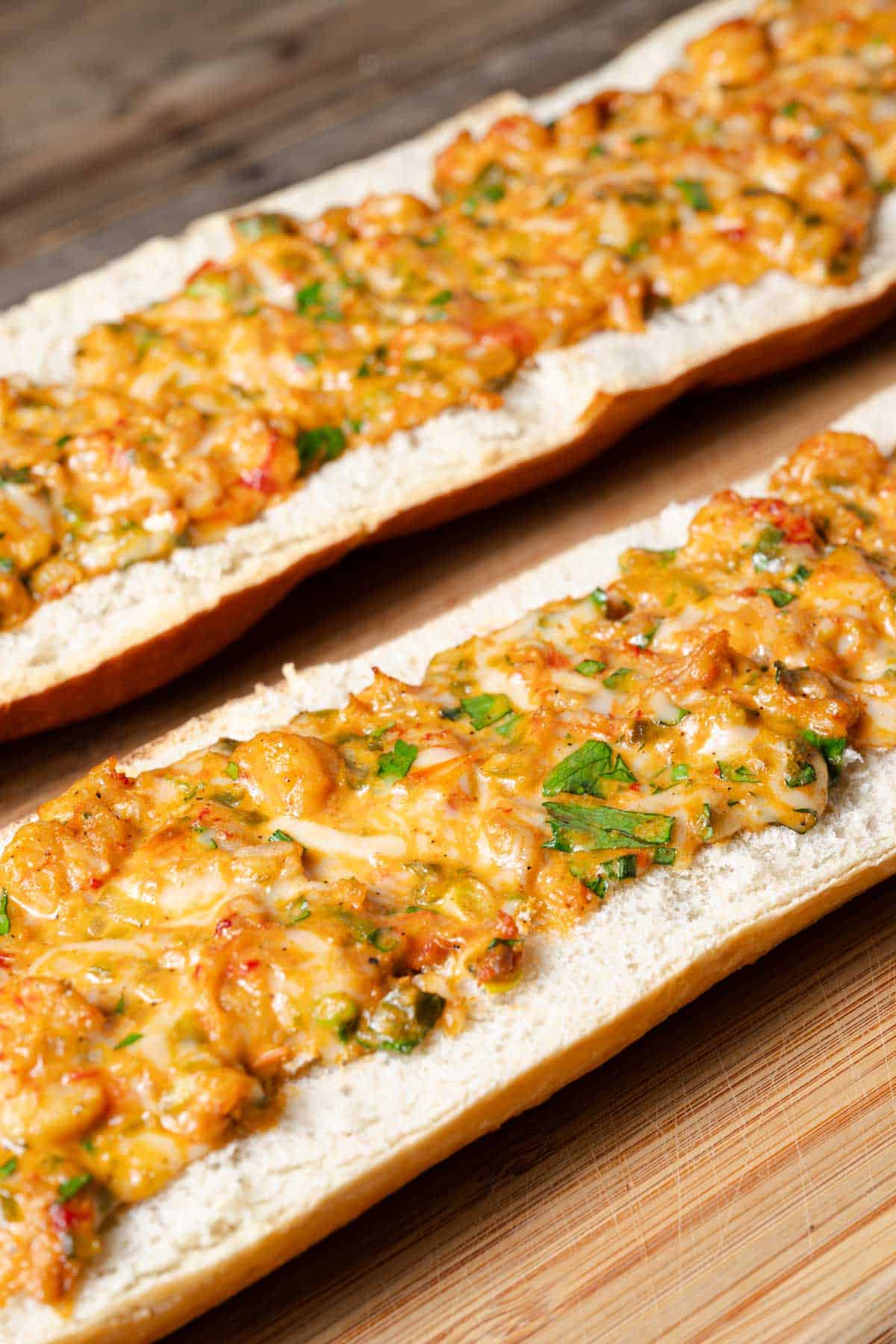 Cheesy crawfish bread fresh from the oven.