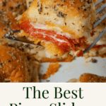 A pin depicting pepperoni pizza sliders.