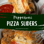 A pin depicting pepperoni pizza sliders.