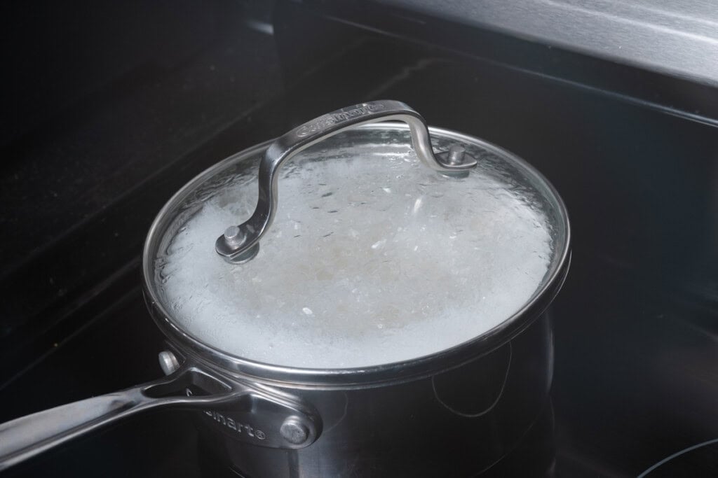 Rice cooking in a pot.