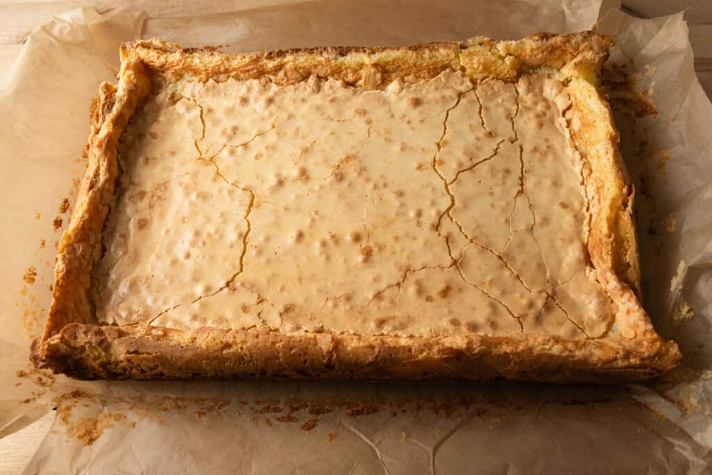 Cooled chess bars with a crackled top.