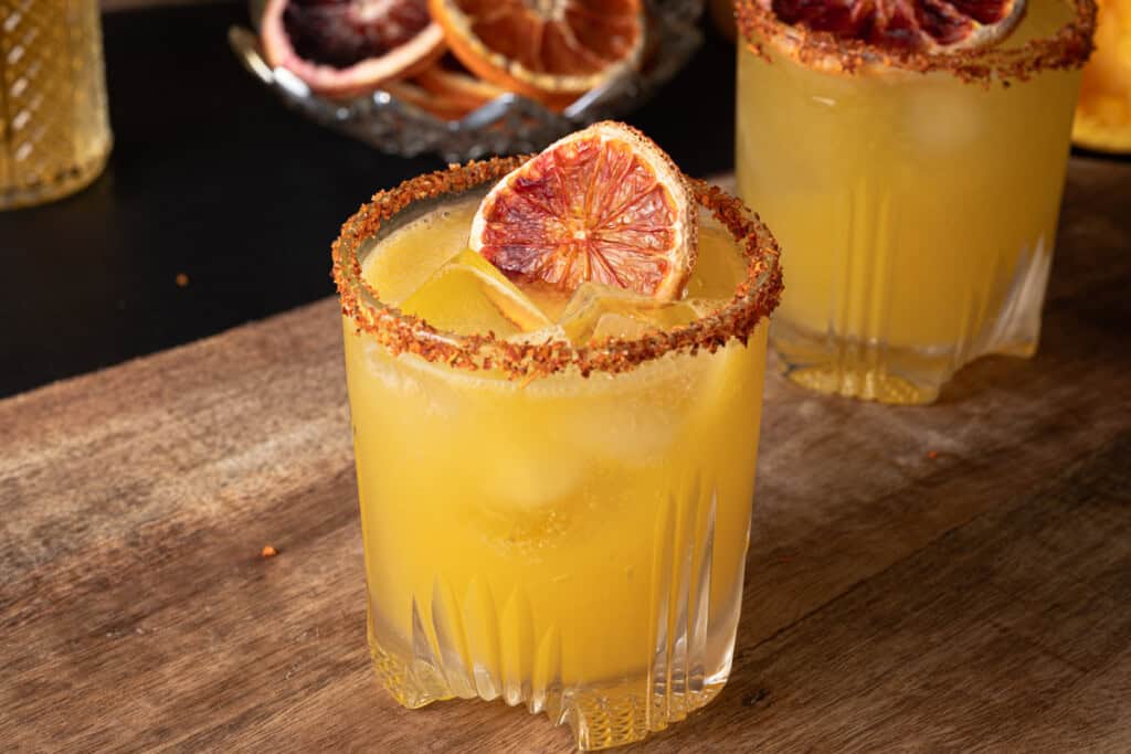 A passion fruit margarita on the rocks.