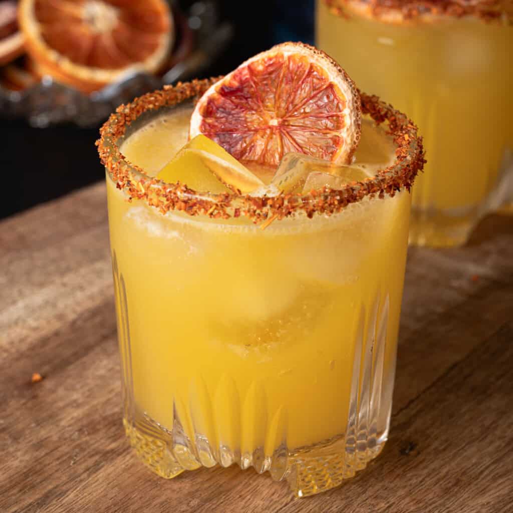 A passion fruit margarita on the rocks.